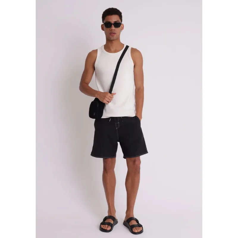 Bermuda elastano masculina banho amarração preto Preto PP