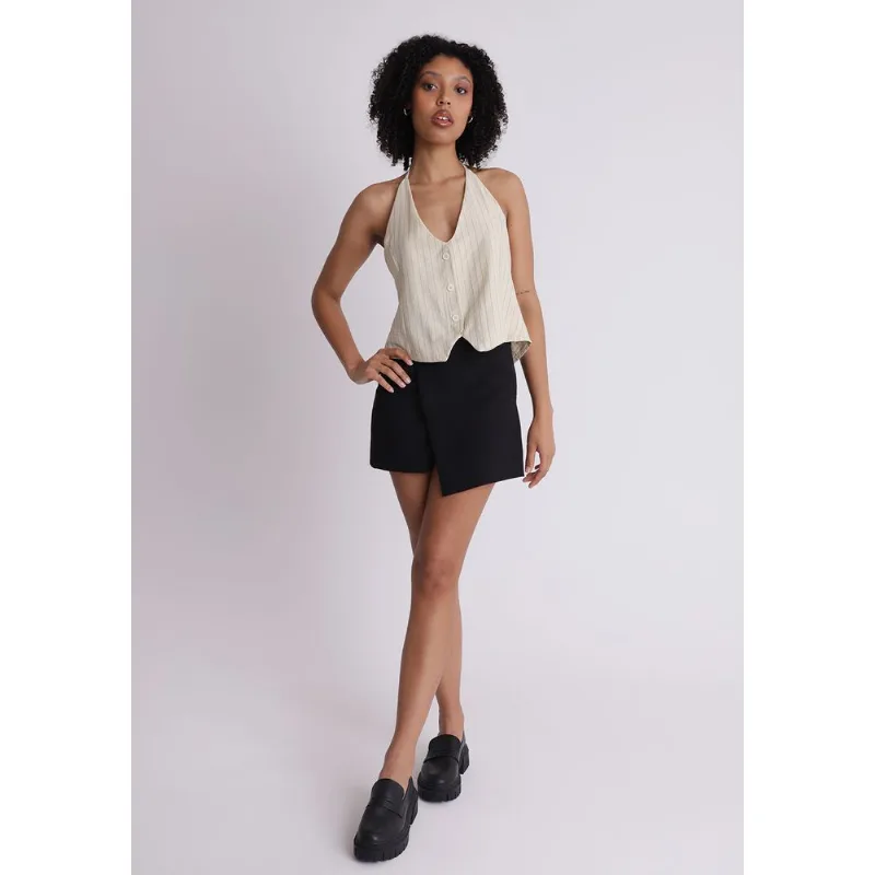 Short saia feminino alfaiataria preto Preto P