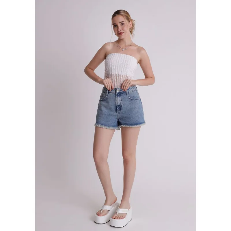 Short jeans feminino curto azul Azul 36
