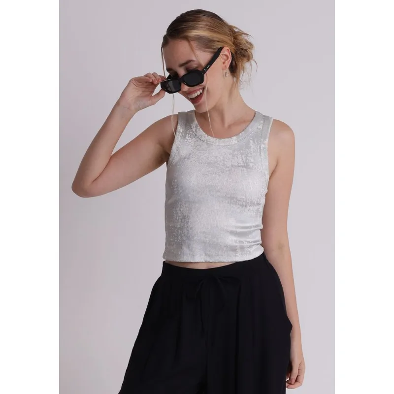 Blusa ribana feminino regata foil Off-White Off white P