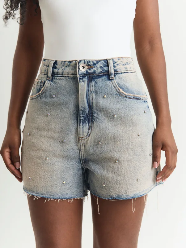 Short jeans feminino com chaton azul - GANG - Feminino