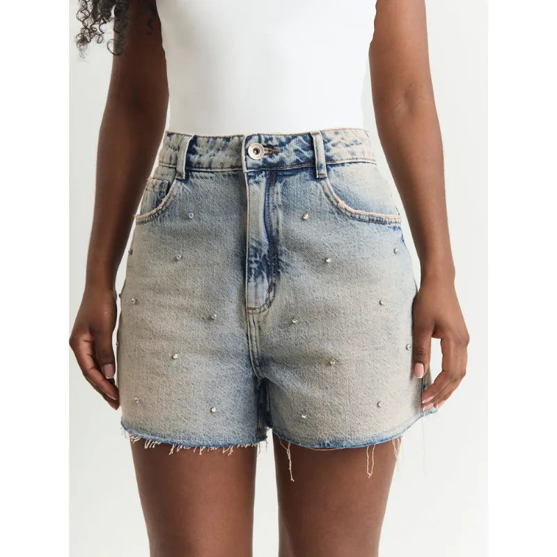 Short jeans feminino com chaton azul Azul 42