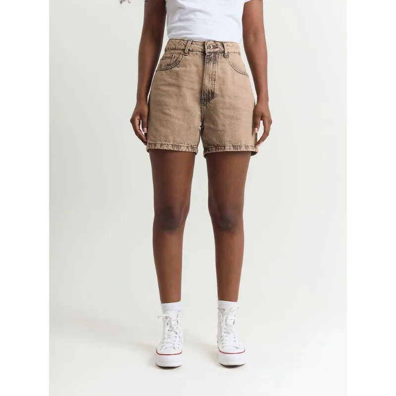 Short jeans feminino cintura alta barra marrom Marrom 38