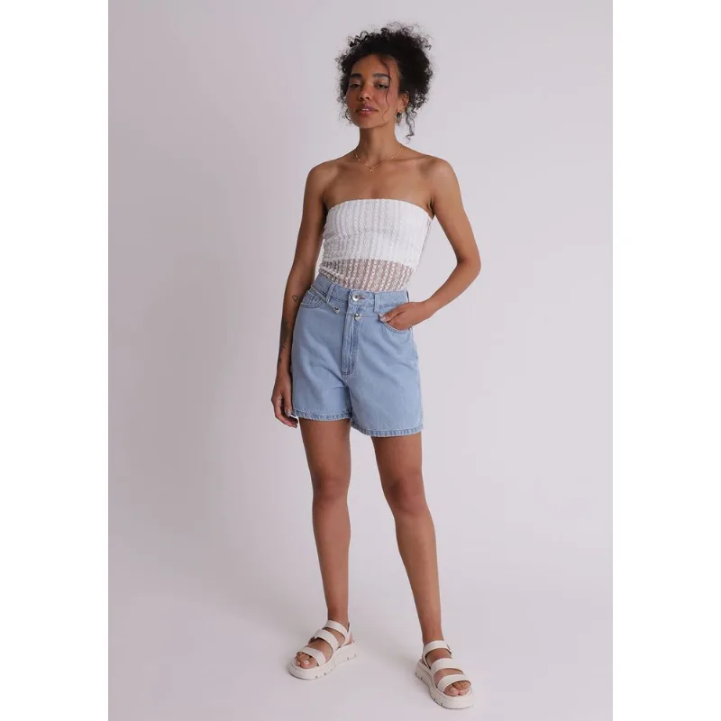 Short jeans feminino cintura alta azul Azul 38
