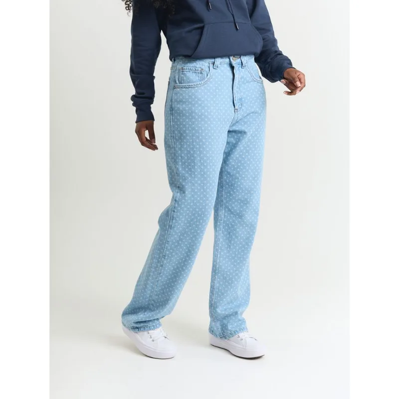 Calça jeans feminino reta poa azul Azul 40