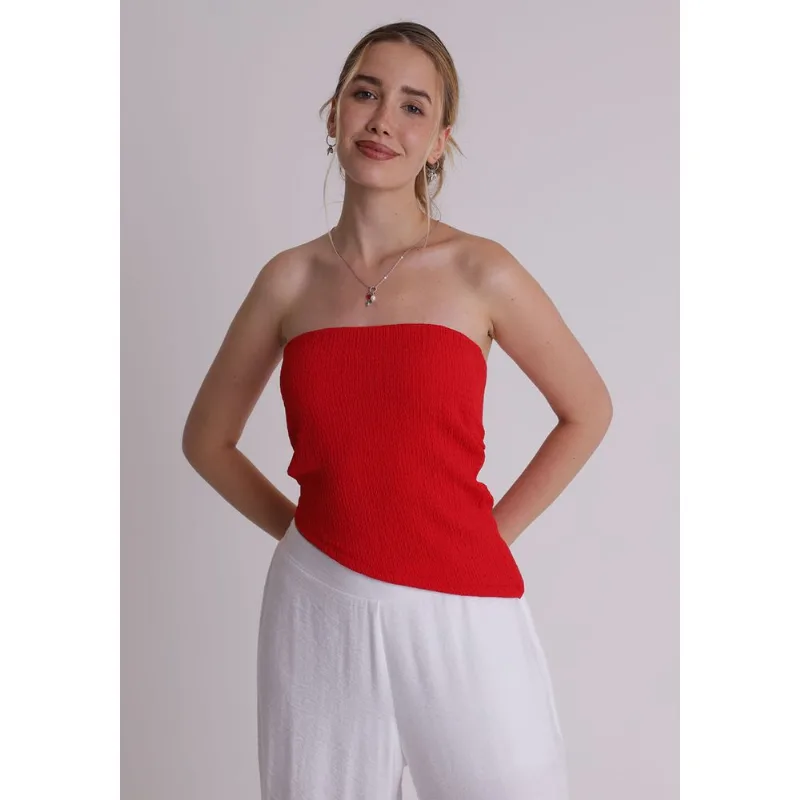 Blusa poliéster feminino assimétrica Vermelho Vermelho GG