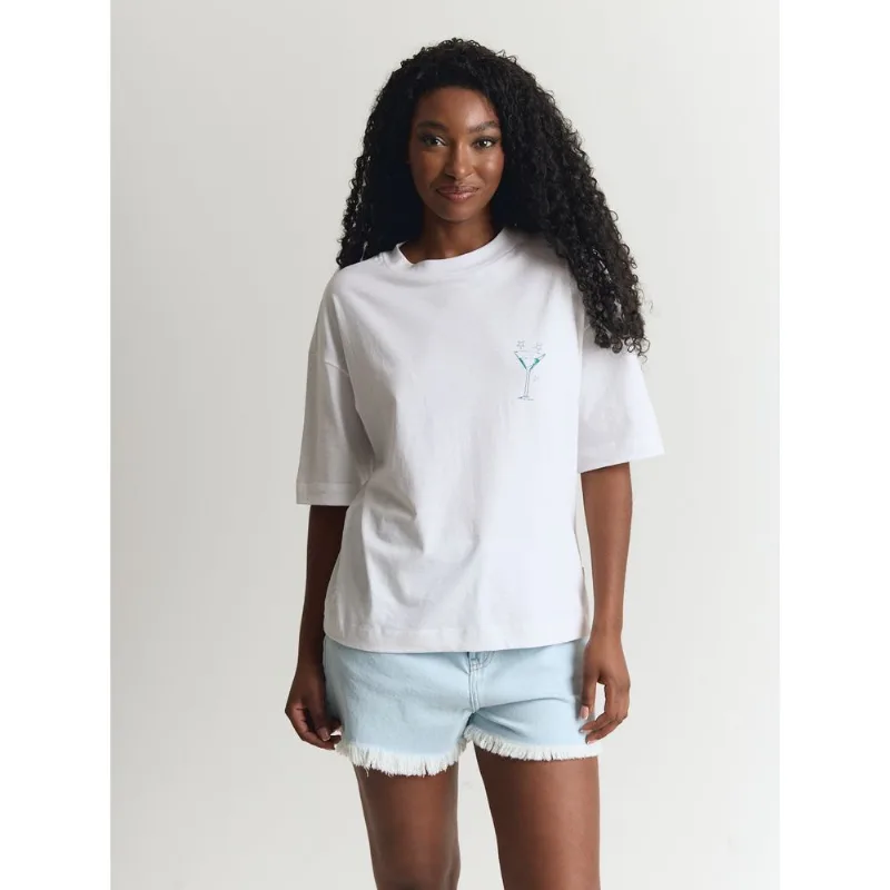 Camiseta algodão feminino oversized branco Off white P