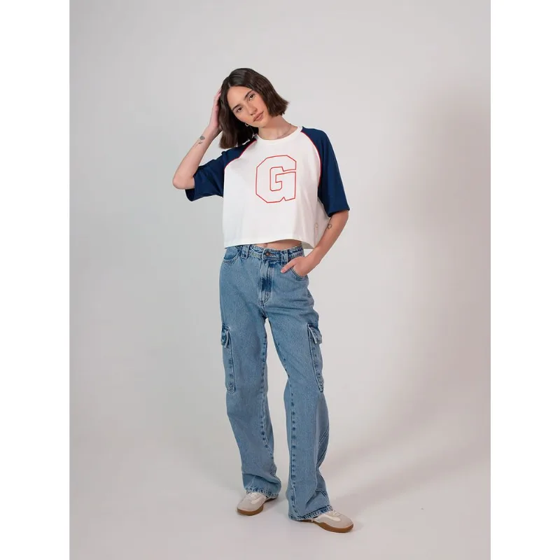Calça jeans feminino cargo azul Azul 40