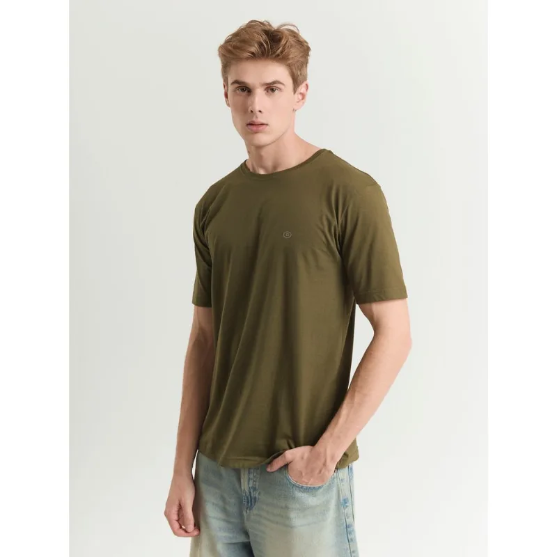 Camiseta malha masculino gola redonda verde Militar G