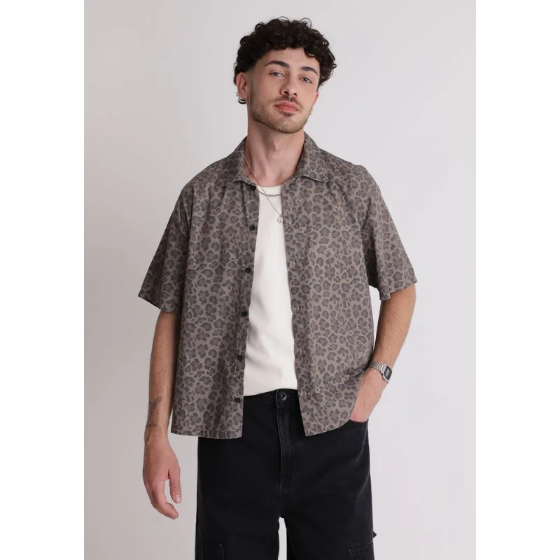 Camisa algodão masculina estampada animal marrom Marrom GG