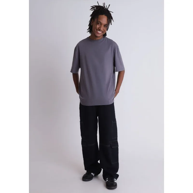 Camiseta 100% algodão masculina over fit chumbo Chumbo PP