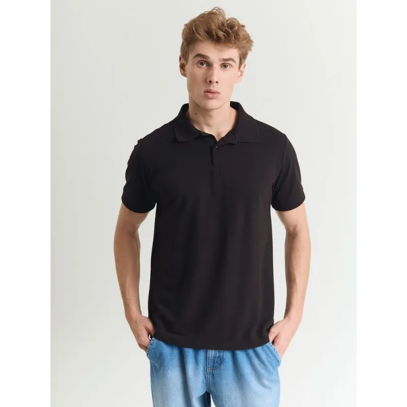Camiseta polo masculina piquet comfy preto Preto GG