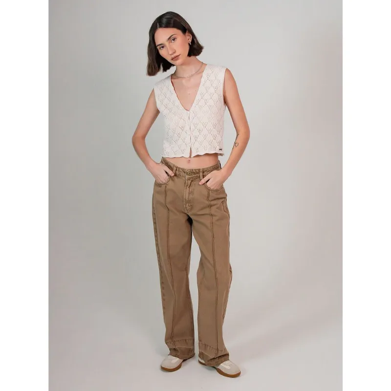 Calça de sarja reta com friso Natural 40