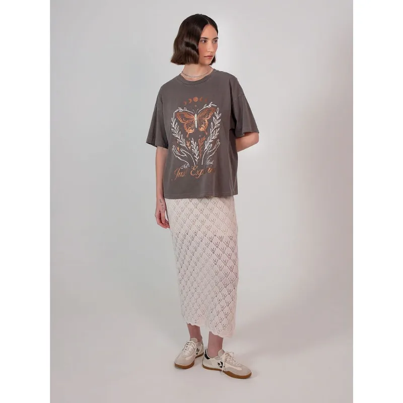 Saia tricot feminino midi bege Bege P
