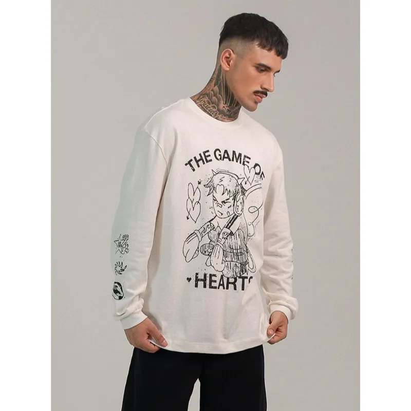 Camiseta algodão masculina manga longa game branca Off white G