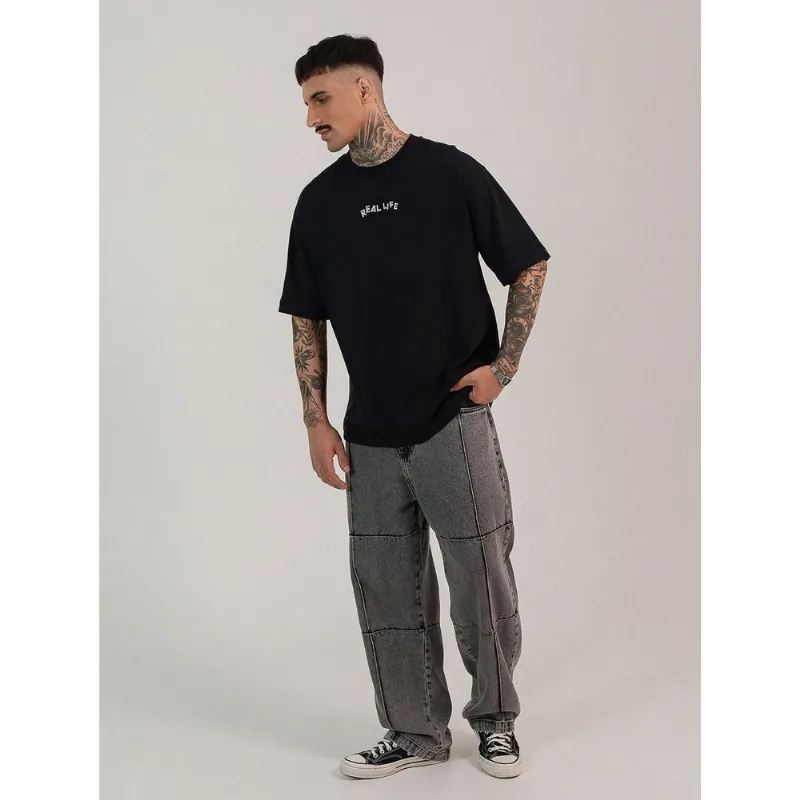 Camiseta algodão masculina oversized real preta Preto M