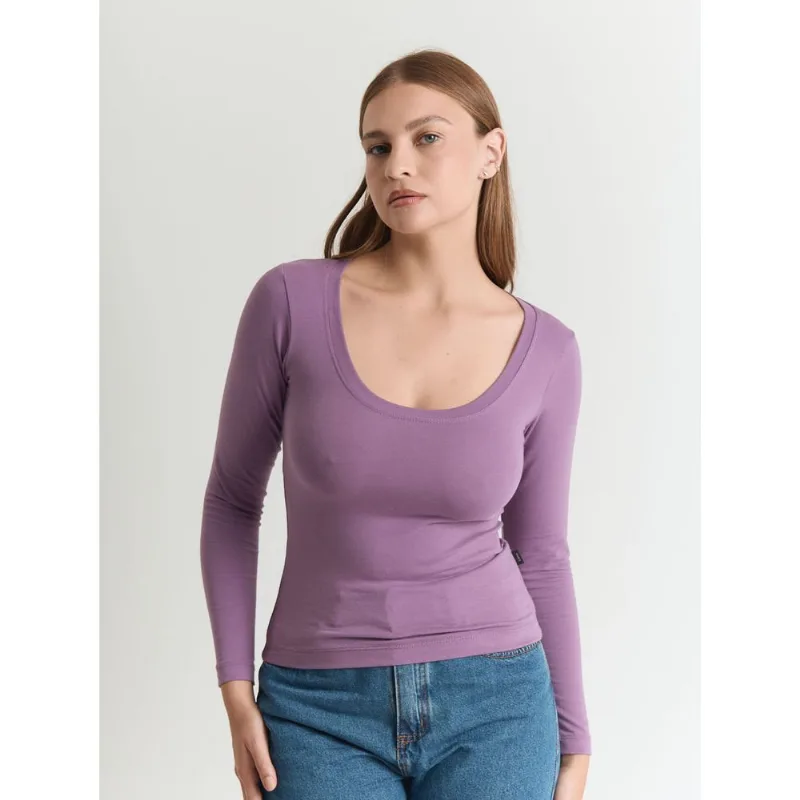 Blusa cotton feminino manga longa conforto Roxa Roxo P