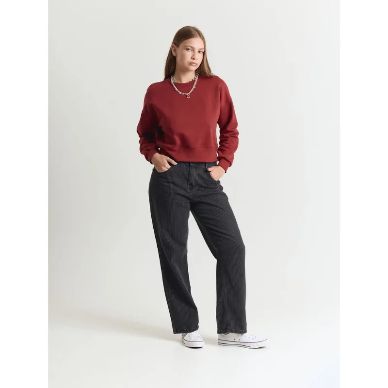 Calça jeans feminino reta risca de giz preto Preto 32