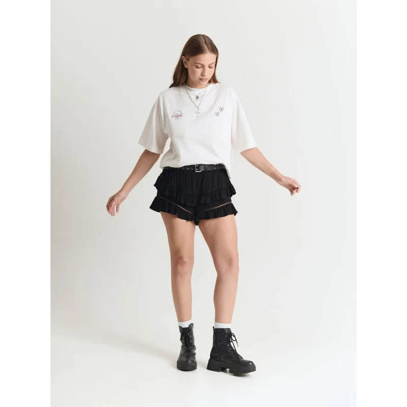 Saia short feminino c/ babadinhos preto Preto M