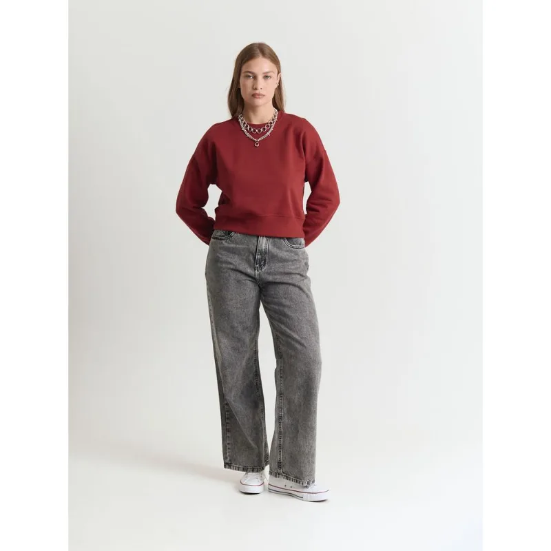 Calça jeans feminino wide leg chumbo Cinza 40