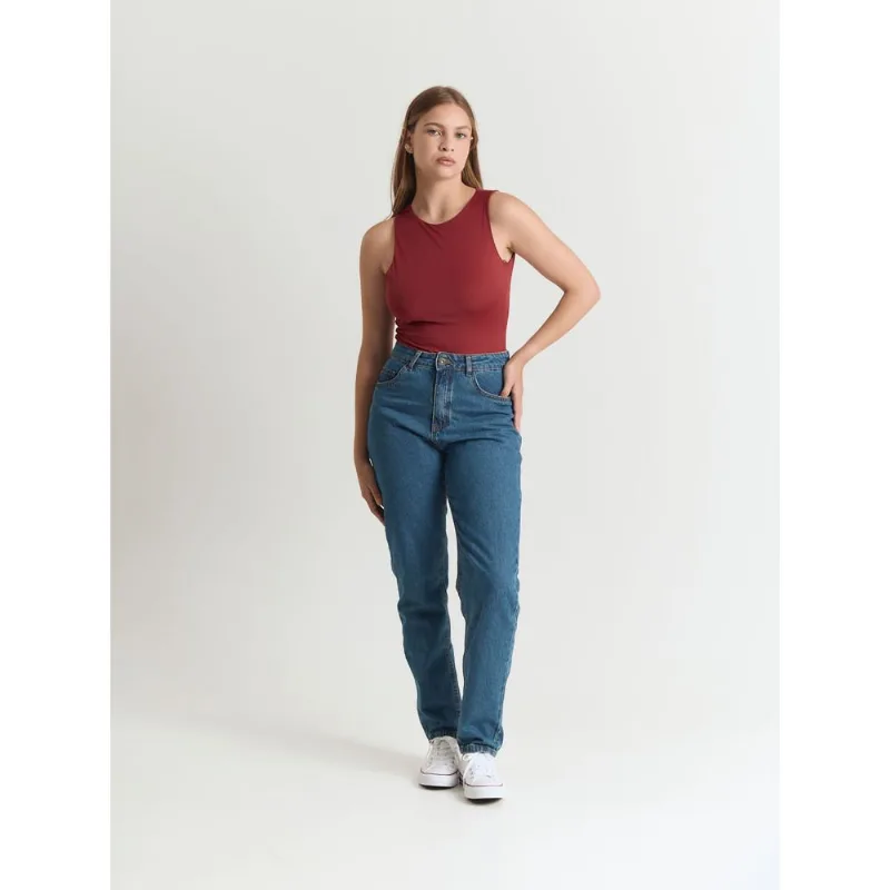 Calça jeans feminino mom lavanderia média azul Azul 40