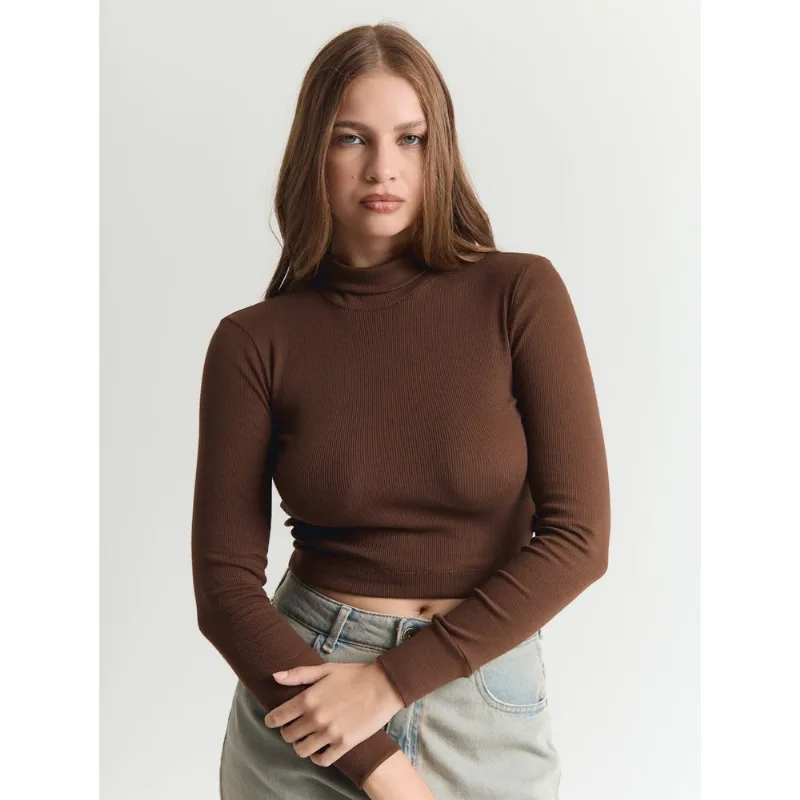 Blusa ribana feminino cropped conforto Marrom Marrom G