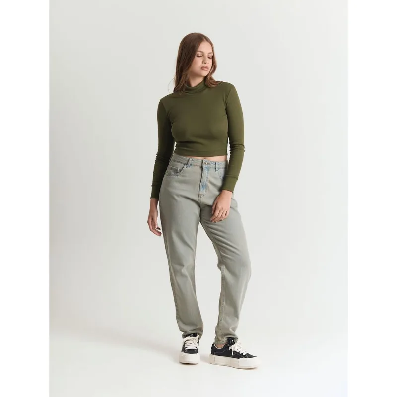Calça jeans feminina mom delavê Azul Azul 42