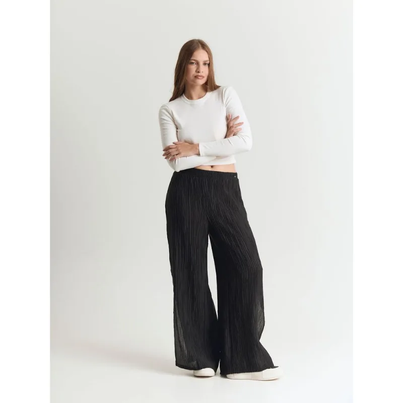 Calça com textura feminino cós de lastex preto Preto M