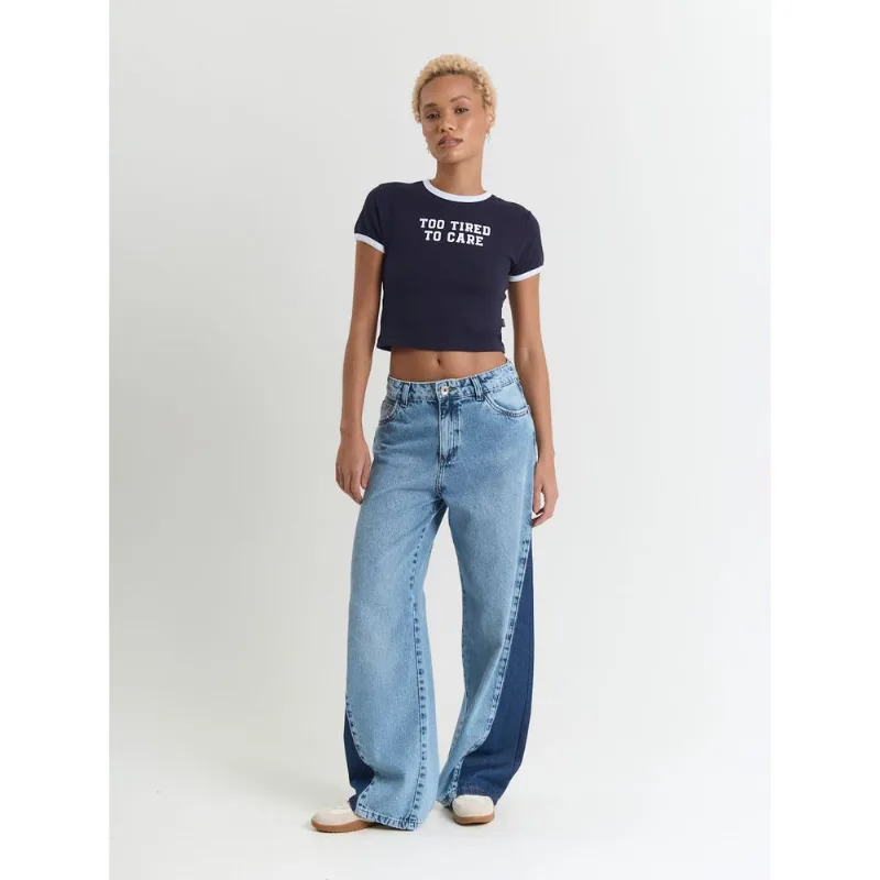 Camiseta algodão feminino baby look to tired cinza Marinho GG