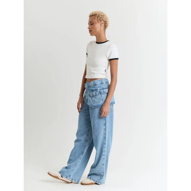 Calça jeans feminino wide leg azul Azul 36