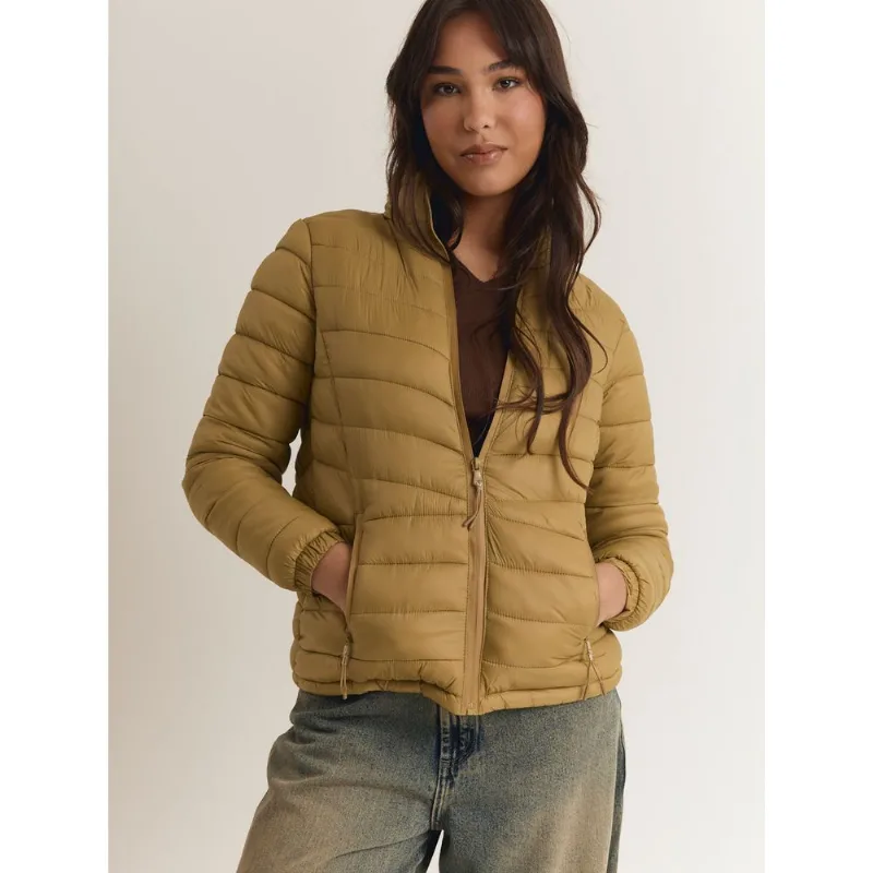Jaqueta poliéster feminino puffer basica pistache Bege G