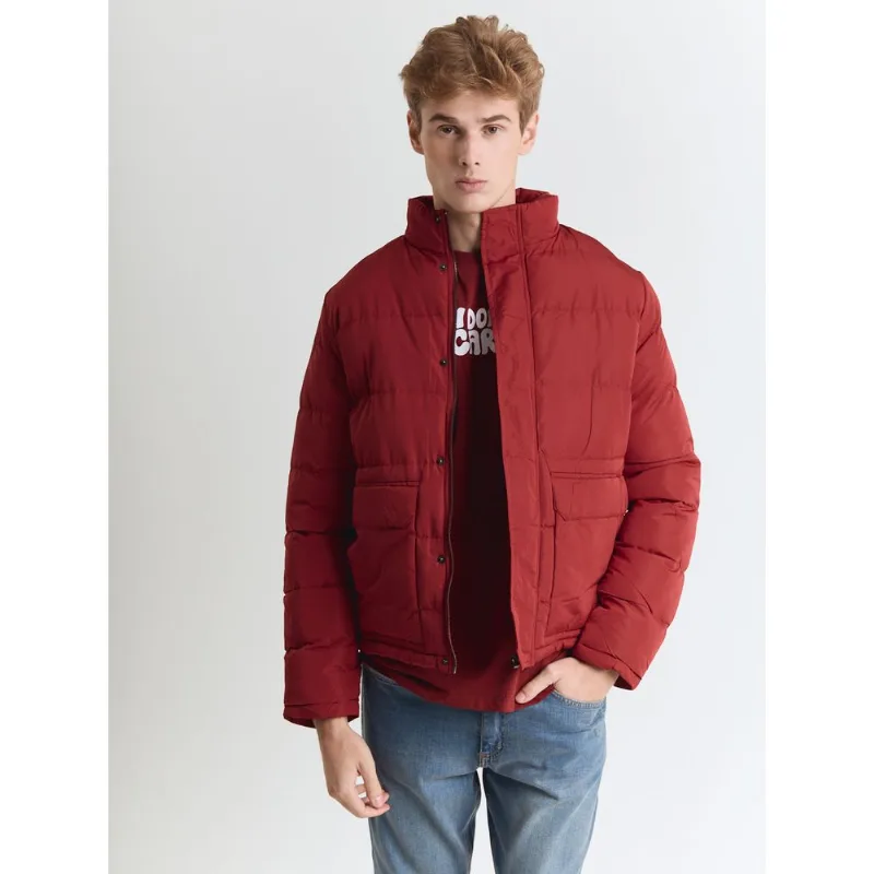 Jaqueta poliéster masculina puffer vermelha Vinho P