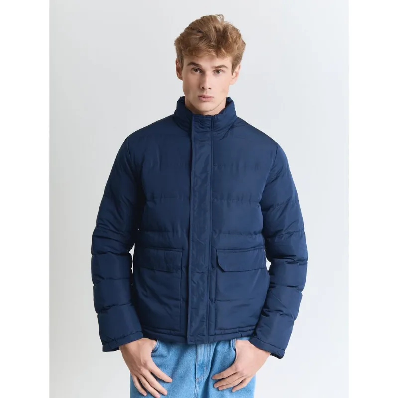 Jaqueta poliéster masculina puffer c/ bolso azul Marinho P