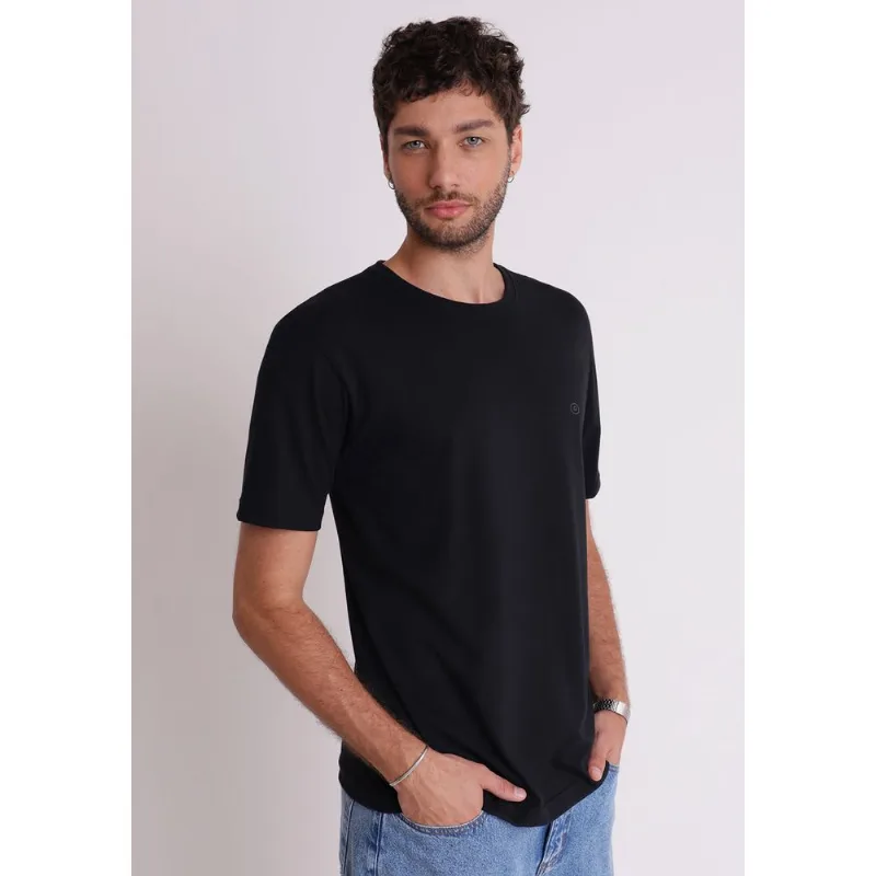 Camiseta ribana elastano masculina básica preto Preto P