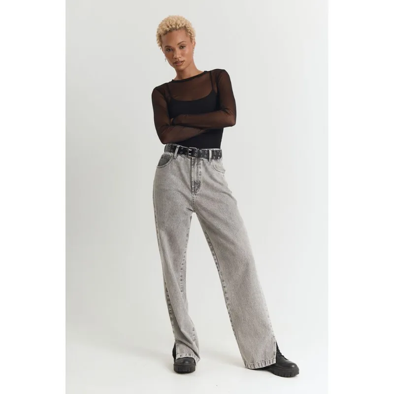 Calça jeans feminino reta clássica cinza Cinza 36