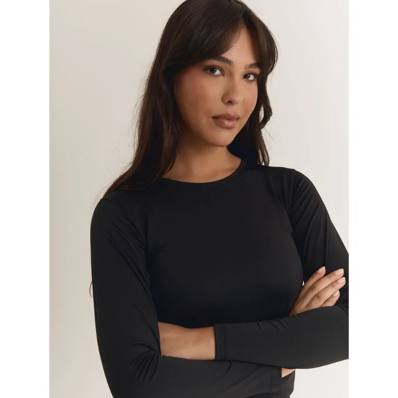 Blusa malha térmica feminino gola redonda Preto Preto G