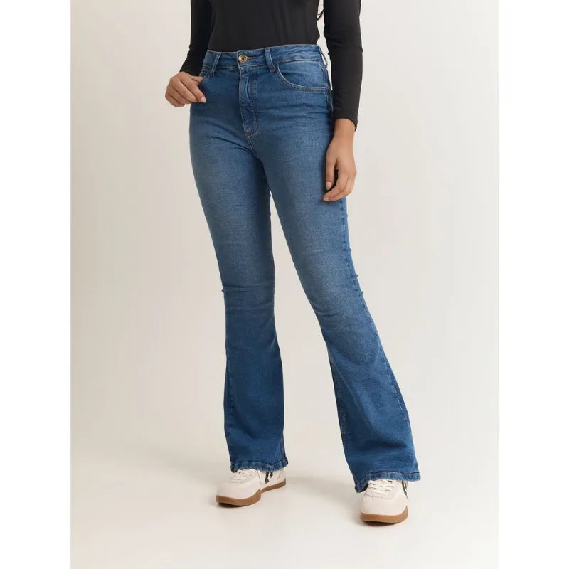 Calça jeans flare lavanderia escura Azul 32