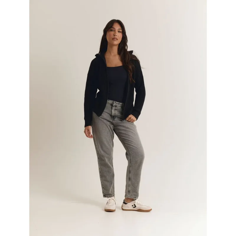 Calça jeans mom cintura média Cinza 44