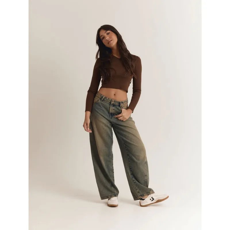 Calça baggy com recorte Azul 34