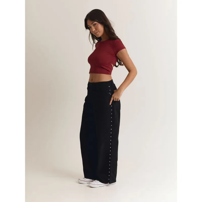 Calça baggy sarja com taxas Preto 44