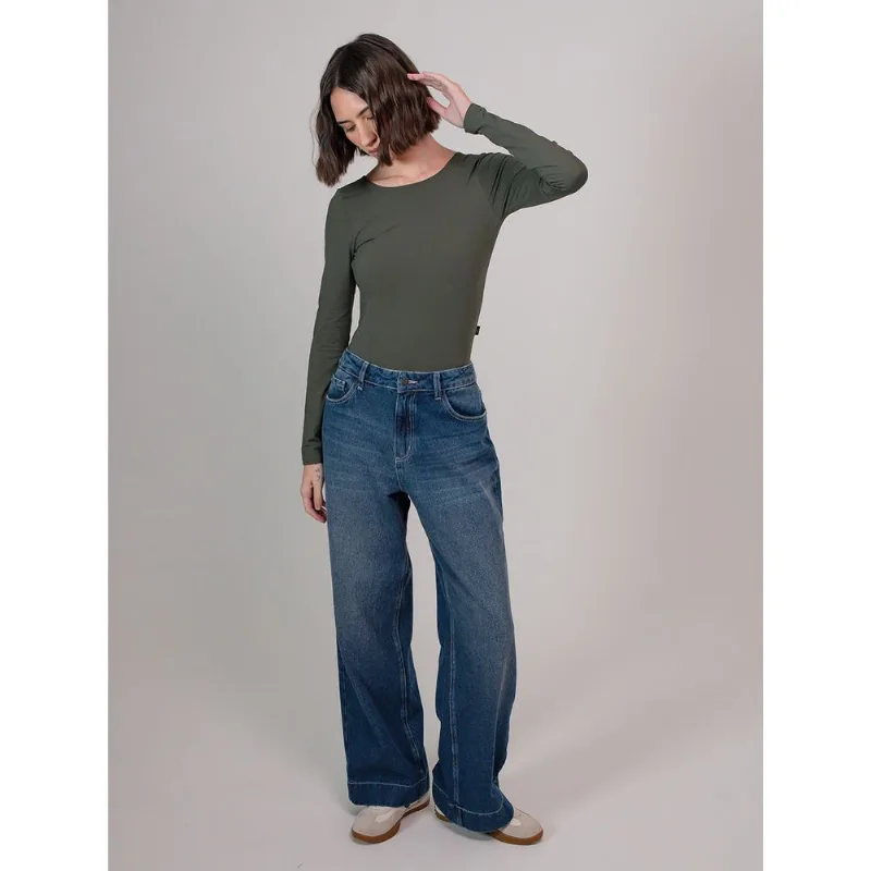 Calça jeans feminino wide leg azul Azul 40