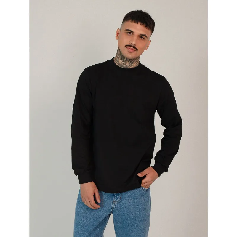 Camiseta algodão masculina manga longa preta Preto PP