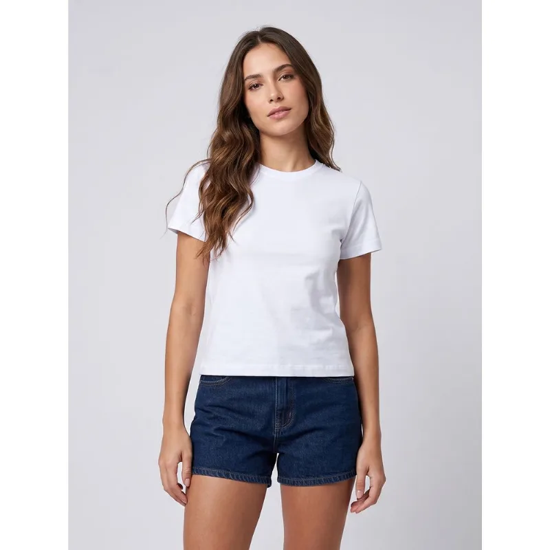 Blusa ribana feminino baby look básico Branca Branco P