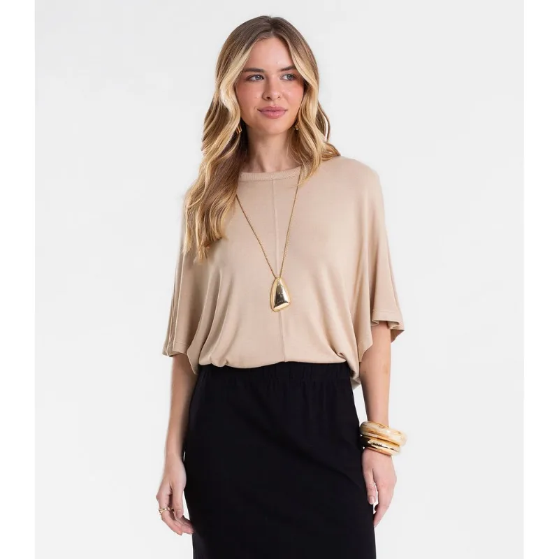 Blusa Feminina Ampla Viscotricot E Ribana Endless Bege P