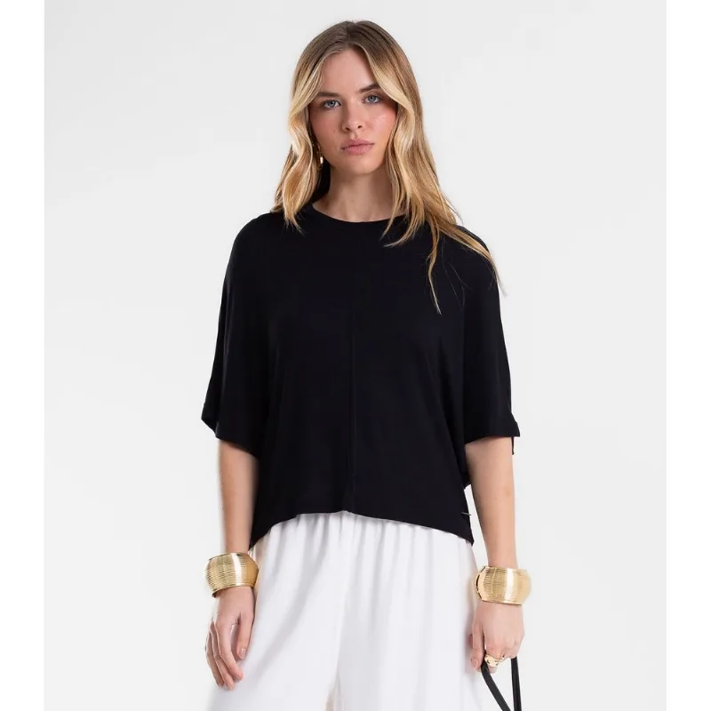 Blusa Feminina Ampla Viscotricot E Ribana Endless Preto M
