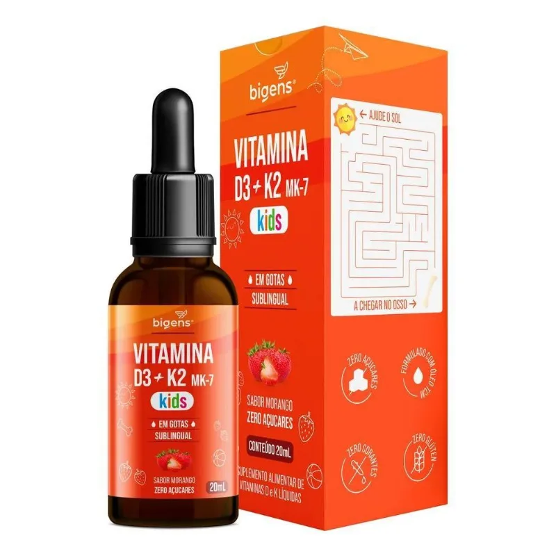 10x Vitamina D3 + K2 Mk-7 Kids, Em Gotas, D3 2000ui K2 10
