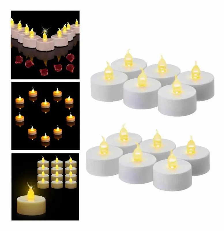 Kit Com 12 Velas Decorativas De Led Amarelas + Bateria, Festa