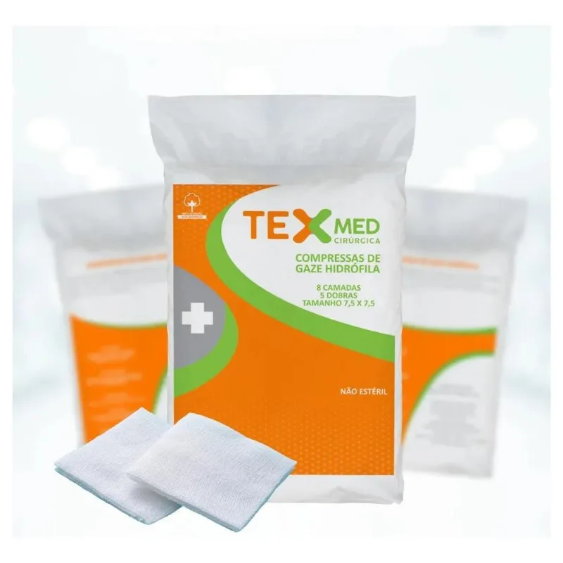 Compressa De Gaze Texmed 13 Fios 7,5x7,5cm 500 Unidades