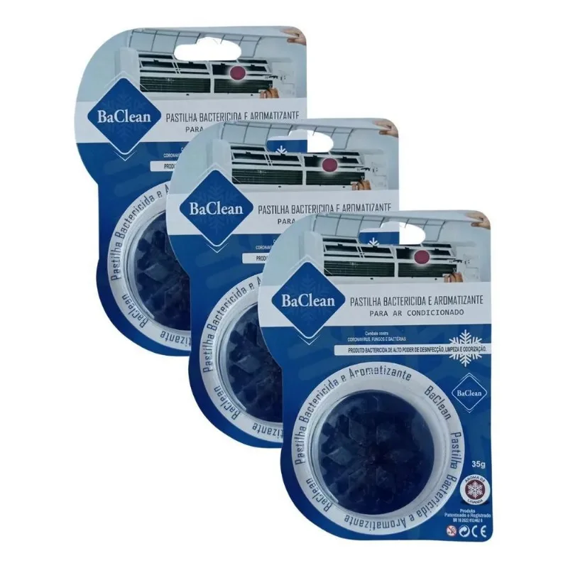 3x Kit 3 Pastilhas Bactericidas Ar Condicionado Ba Clean