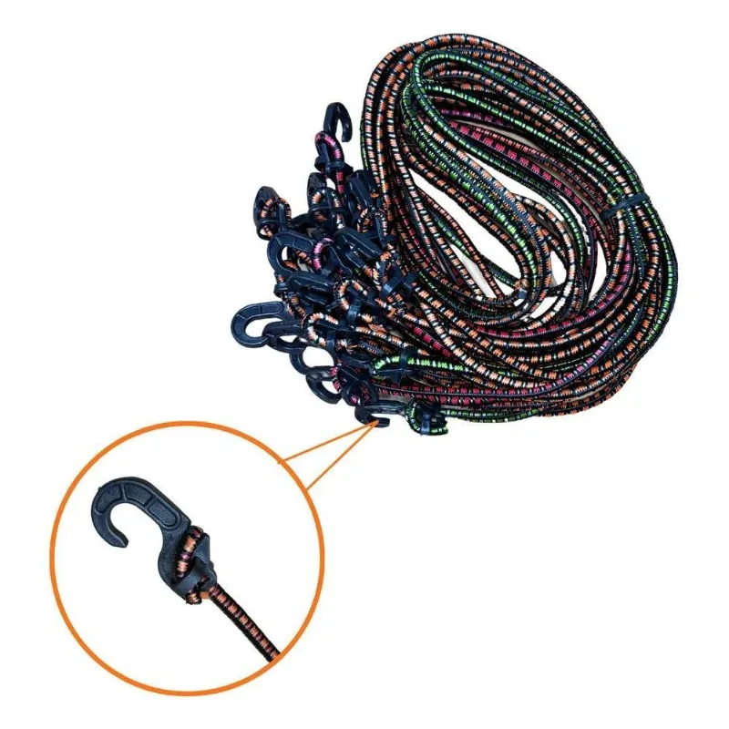 2x Kit 10 Elásticos 1,5m Bagageiro Extensor Gancho Ponta Plá